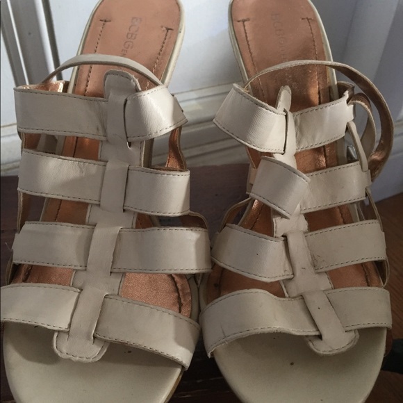 BCBGgeneration Strappy White Leather Wedges - Picture 2 of 6